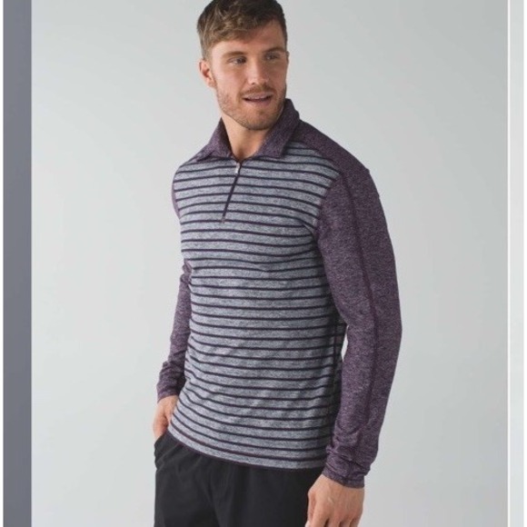 Lululemon Surge Warm 1/2 Zip Pullover Mens Size L Purple/Gray Striped Rulu - Picture 1 of 9